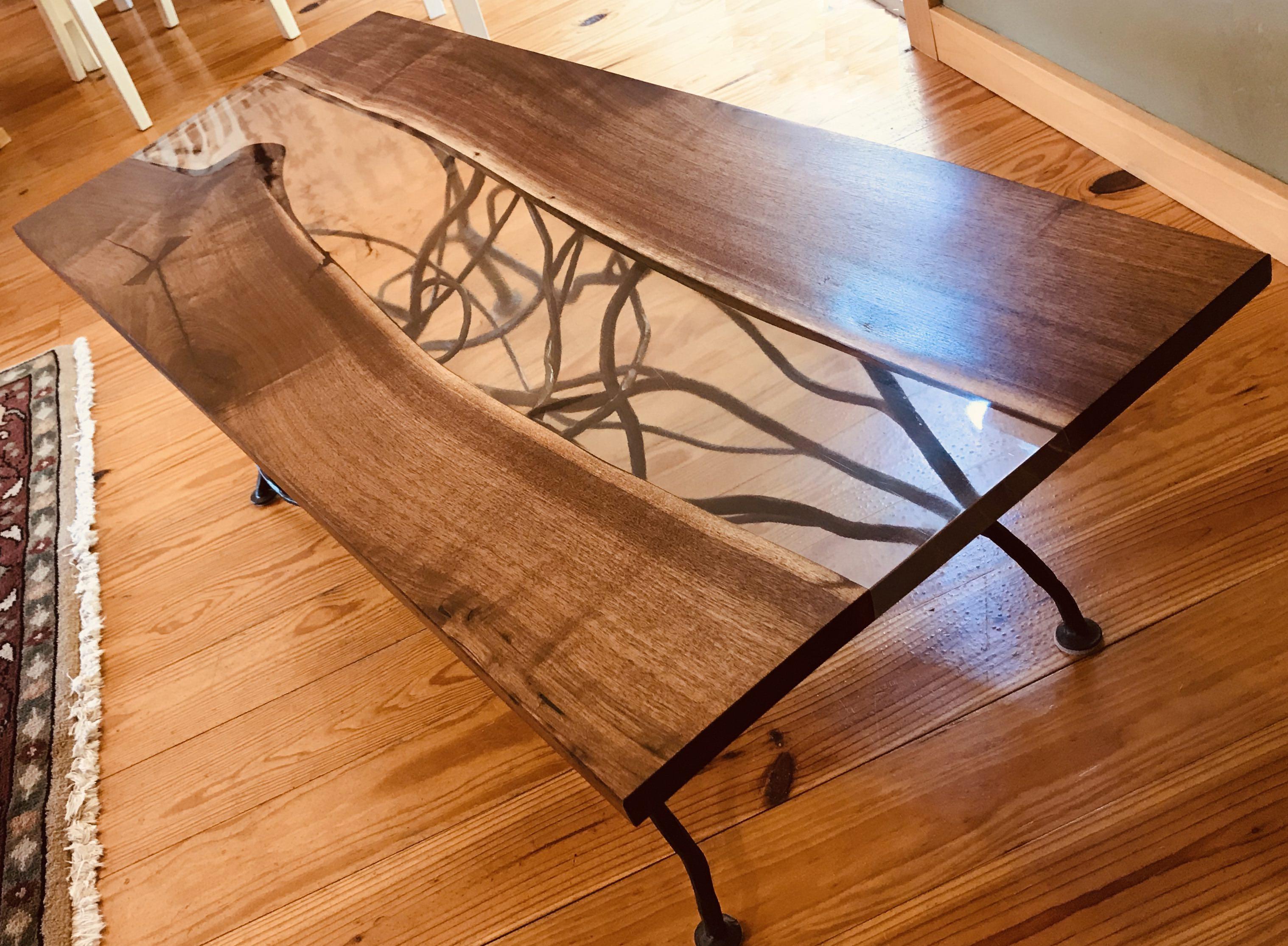LiveEdge Walnut, Epoxy & Steel Coffee Table